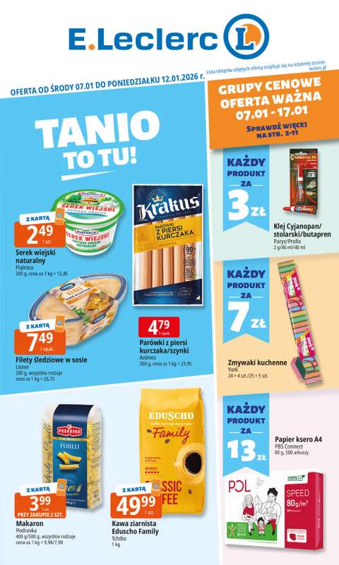 Leclerc - gazetka promocyjna Oferta E.Leclerc I Tanio to tu! od środy 07.01 do poniedziałku 12.01
