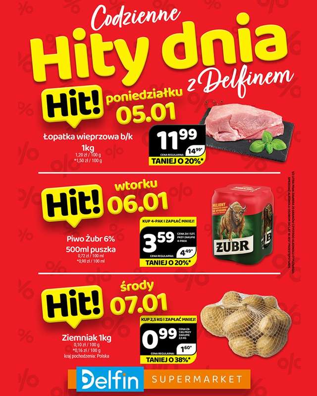 Delfin - gazetka promocyjna Codzienne hity dnia od poniedziałku 05.01 do środy 07.01