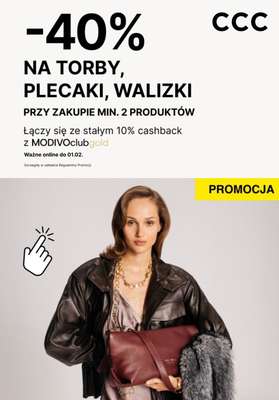 CCC - gazetka promocyjna -40% na torebki, plecaki i walizki od wtorku 06.01 do niedzieli 01.02