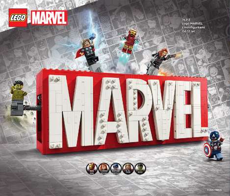 Logo MARVEL z minifigurkami