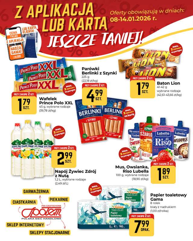 Społem Częstochowa - gazetka promocyjna Plakaty promocyjne od czwartku 08.01 do środy 14.01