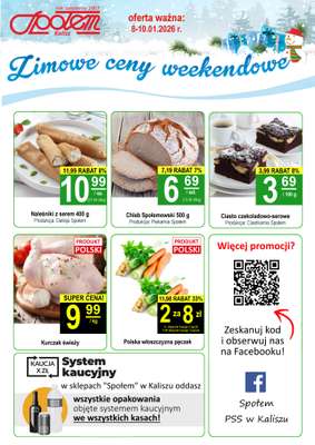 Społem - Blisko i Korzystnie - gazetka promocyjna Plakat promocyjny PSS Kalisz od czwartku 08.01 do soboty 10.01