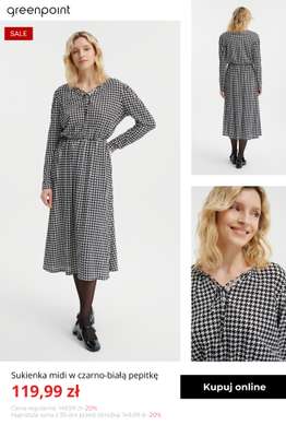 Sukienka midi w czarno-białą pepitkę