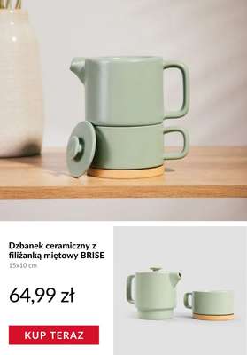 Dzbanek ceramiczny z filiżanką miętowy BRISE