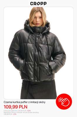 Czarna kurtka puffer z imitacji skóry