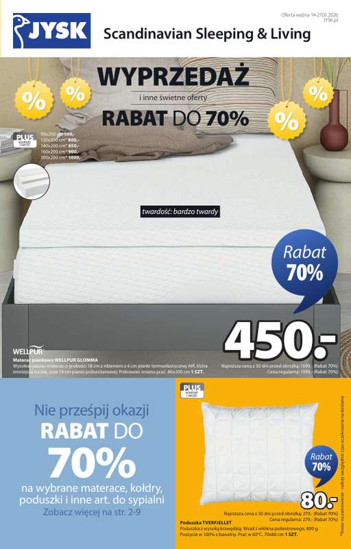 Jysk - gazetka promocyjna Wyprzedaż, Rabat do 70% od środy 14.01 do wtorku 27.01