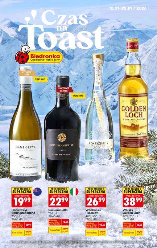 Biedronka - gazetka promocyjna Czas na Toast! od poniedziałku 12.01 do niedzieli 25.01