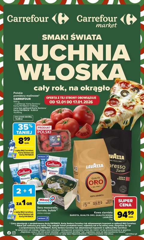 Carrefour Market - gazetka promocyjna Gazetka Kuchnia Włoska od poniedziałku 12.01 do niedzieli 25.01
