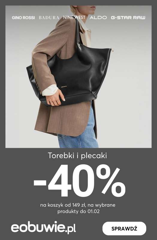 eobuwie.pl - gazetka promocyjna Extra -40% na wybrane torebki i plecaki, od 149 zł! od poniedziałku 12.01 do niedzieli 01.02