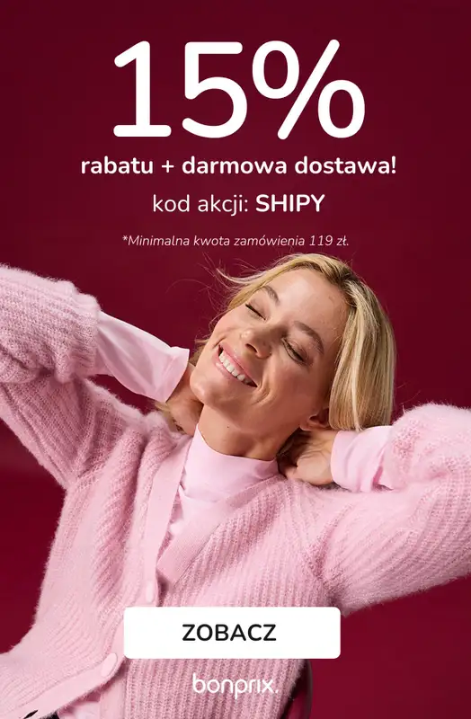 bonprix - gazetka promocyjna 15% rabatu + darmowa dostawa z KODEM! od poniedziałku 12.01 do środy 14.01