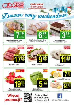 Społem - Blisko i Korzystnie - gazetka promocyjna Plakat promocyjny PSS Kalisz od czwartku 15.01 do soboty 17.01