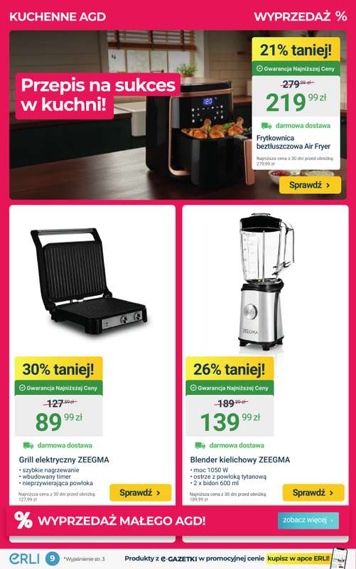ERLI - gazetka promocyjna MEGA WYPRZEDAŻ mebli i sprzętu elektro do domu! od czwartku 15.01 do niedzieli 18.01 - strona 9