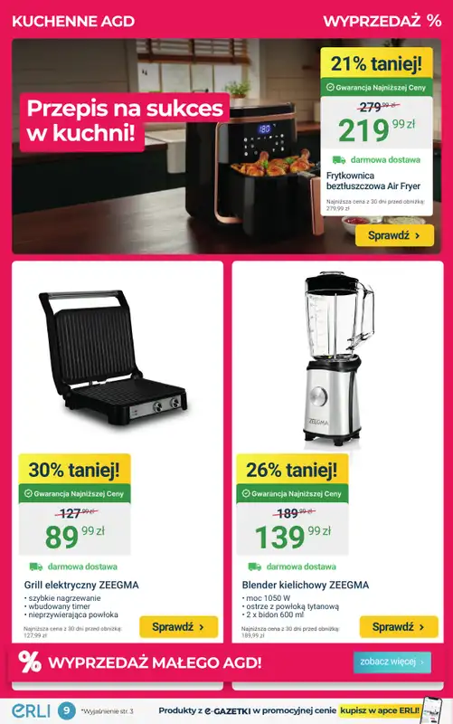 ERLI - gazetka promocyjna MEGA WYPRZEDAŻ mebli i sprzętu elektro do domu! od czwartku 15.01 do niedzieli 18.01 - strona 9