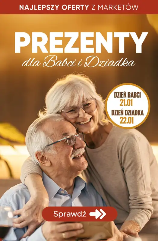 Dzień Babci i Dziadka - gazetka promocyjna Prezenty dla Babci i Dziadka - najlepsze oferty z marketów! od czwartku 15.01 do wtorku 20.01