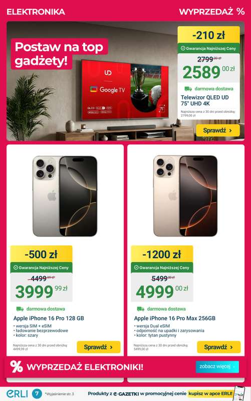 ERLI - gazetka promocyjna MEGA WYPRZEDAŻ mebli i sprzętu elektro do domu! od czwartku 15.01 do niedzieli 18.01 - strona 7