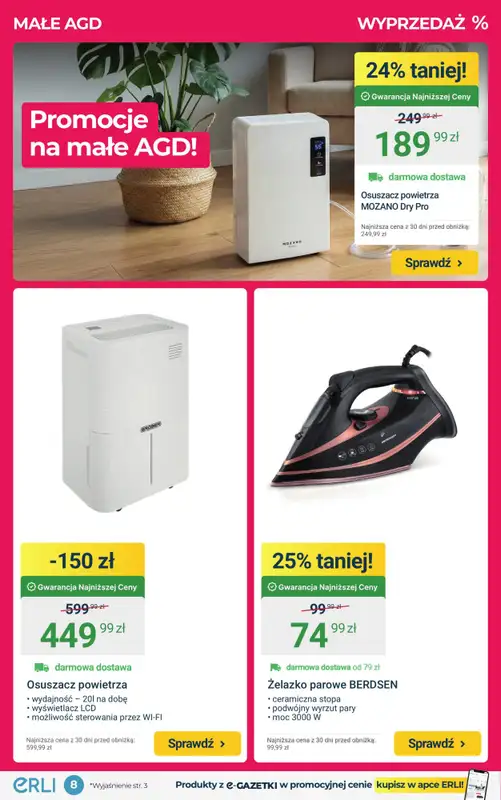 ERLI - gazetka promocyjna MEGA WYPRZEDAŻ mebli i sprzętu elektro do domu! od czwartku 15.01 do niedzieli 18.01 - strona 8