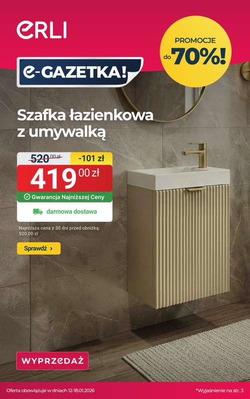 ERLI - gazetka promocyjna MEGA WYPRZEDAŻ mebli i sprzętu elektro do domu! od czwartku 15.01 do niedzieli 18.01