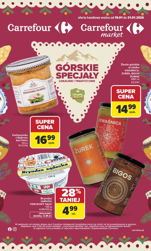 Carrefour - gazetka promocyjna Gazetka Górskie specjały od poniedziałku 19.01 do soboty 31.01