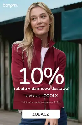bonprix - gazetka promocyjna 10% rabatu + darmowa dostawa z KODEM! od poniedziałku 19.01 do środy 21.01