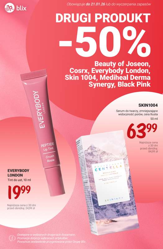 Rossmann - gazetka promocyjna -50% na drugi produkt wybranych marek od poniedziałku 19.01 do środy 21.01