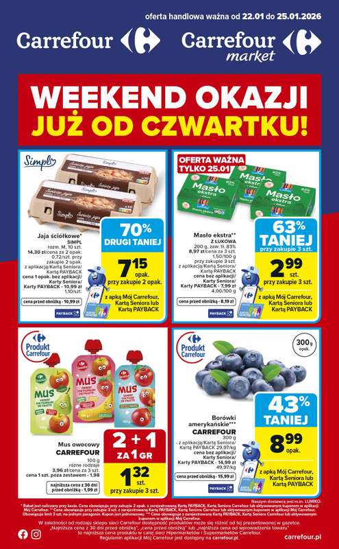 Carrefour Market - gazetka promocyjna Gazetka Weekend okazji  już od czwartku od czwartku 22.01 do niedzieli 25.01