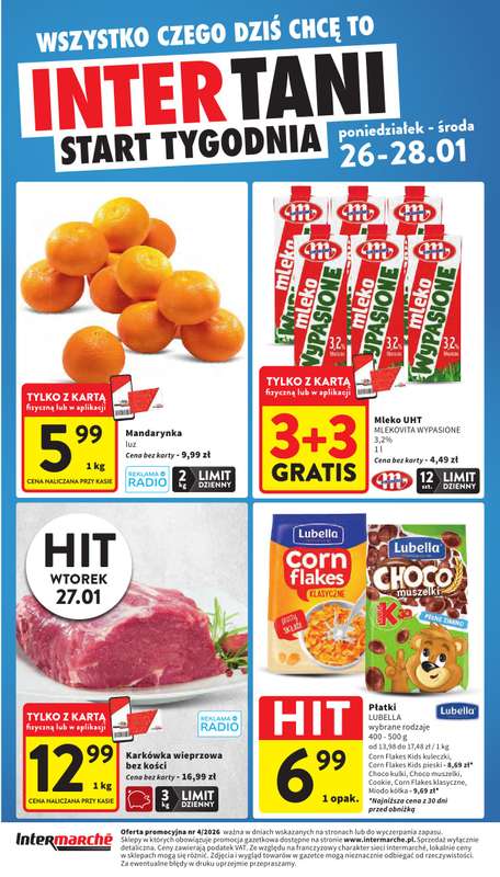 Intermarche - gazetka promocyjna Intertani start tygodnia od poniedziałku 26.01 do środy 28.01