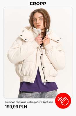 Kremowa pikowana kurtka puffer z kapturem