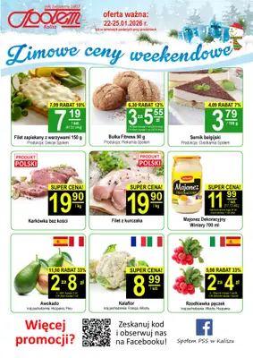 Społem - Blisko i Korzystnie - gazetka promocyjna Plakat promocyjny PSS Kalisz od czwartku 22.01 do niedzieli 25.01