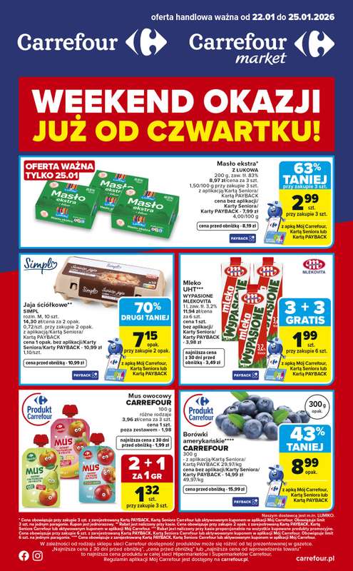 Carrefour Market - gazetka promocyjna Gazetka Weekend okazji  już od czwartku od czwartku 22.01 do niedzieli 25.01