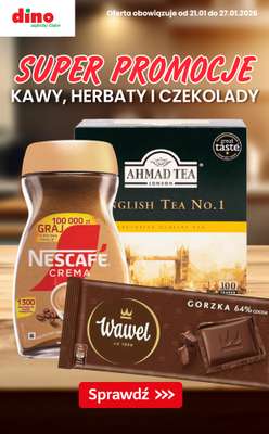 Dino - gazetka promocyjna SUPER promocje na kawy, herbaty i czekolady! od czwartku 22.01 do wtorku 27.01