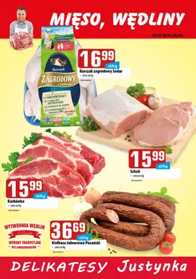 Delikatesy Justynka - gazetka promocyjna Plakaty promocyjne od czwartku 22.01 do niedzieli 25.01