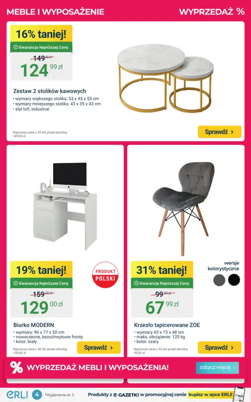 ERLI - gazetka promocyjna Bestsellery – meble i wyposażenie domu! od piątku 23.01 do niedzieli 25.01 - strona 4