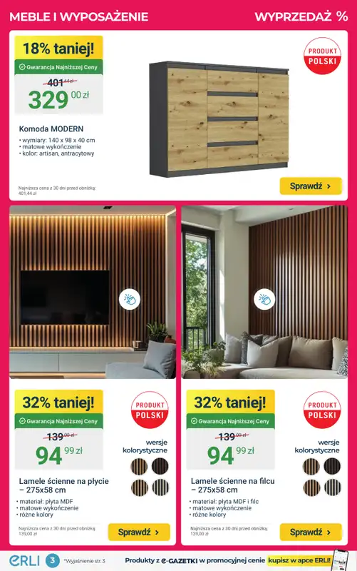 ERLI - gazetka promocyjna Bestsellery – meble i wyposażenie domu! od piątku 23.01 do niedzieli 25.01 - strona 3