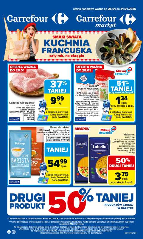 Carrefour - gazetka promocyjna Gazetka Carrefour od poniedziałku od poniedziałku 26.01 do soboty 31.01