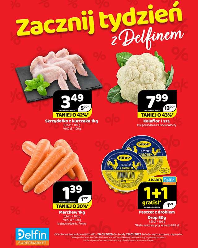 Delfin - gazetka promocyjna Zacznij tydzień z Delfinem od poniedziałku 26.01 do środy 28.01
