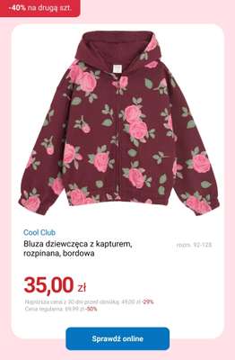 Bluza dziewczęca z kapturem, rozpinana, bordowa