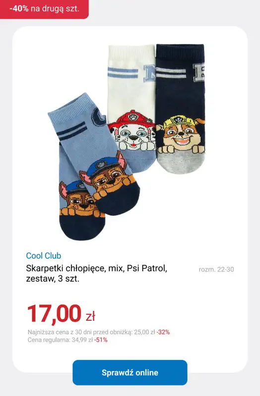 Smyk - gazetka promocyjna -40% na drugą sztukę - łączy się z WYPRZEDAŻĄ! od poniedziałku 26.01 do środy 28.01 - strona 9