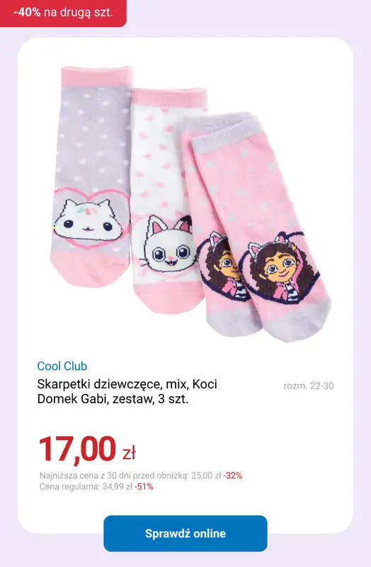 Smyk - gazetka promocyjna -40% na drugą sztukę - łączy się z WYPRZEDAŻĄ! od poniedziałku 26.01 do środy 28.01 - strona 7