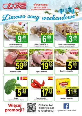 Społem - Blisko i Korzystnie - gazetka promocyjna Plakat promocyjny PSS Kalisz od czwartku 29.01 do soboty 31.01