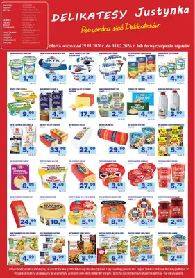 Delikatesy Justynka - gazetka promocyjna Plakat promocyjny od czwartku 29.01 do środy 04.02