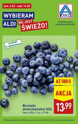 Aldi - gazetka promocyjna Borówki amerykańskie w super cenie Aldi! od poniedziałku 02.02 do soboty 14.02