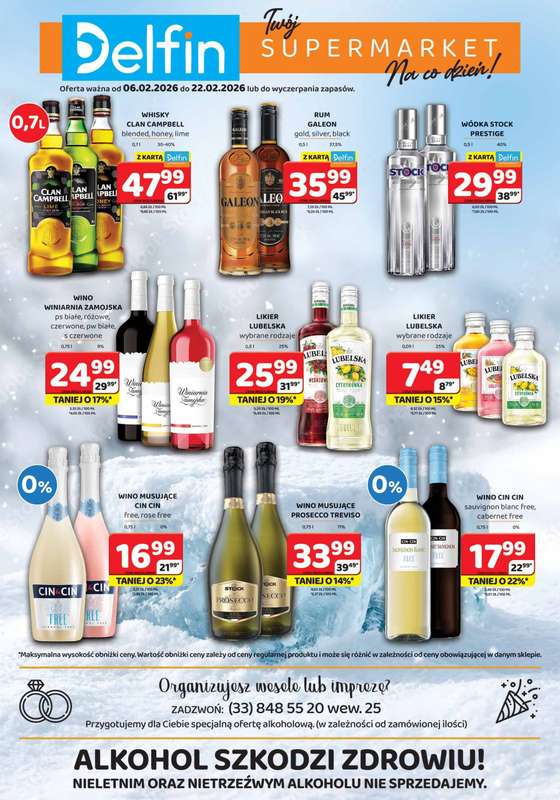 Delfin - gazetka promocyjna Ulotka alkoholowa  do niedzieli 22.02