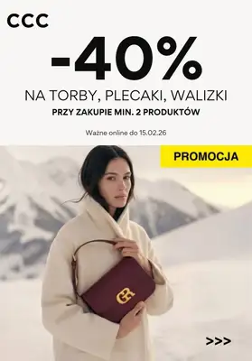 CCC - gazetka promocyjna -40% na wszystkie torby, plecaki i walizki od czwartku 05.02 