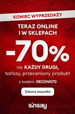 Sinsay - gazetka promocyjna WYPRZEDAŻ: -70% na DRUGI PRODUKT! od czwartku 05.02 