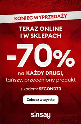Sinsay - gazetka promocyjna WYPRZEDAŻ: -70% na DRUGI PRODUKT! od czwartku 05.02 