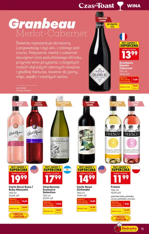 Biedronka - gazetka promocyjna Czas na Toast! od poniedziałku 09.02 do soboty 21.02 - strona 15