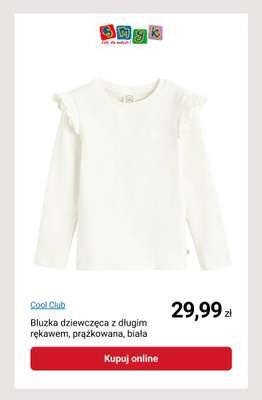 Bluzka dziewczęca z długim rękawem, prążkowana, biała