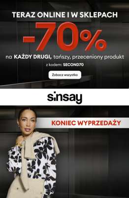 Sinsay - gazetka promocyjna -70% z KODEM na drugi, tańszy, przeceniony produkt od wtorku 10.02 