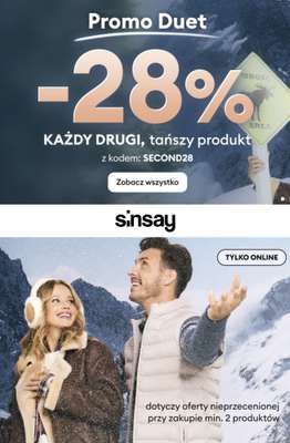 Sinsay - gazetka promocyjna -28% z kodem na na drugi, tańszy, nieprzeceniony produkt od środy 11.02 