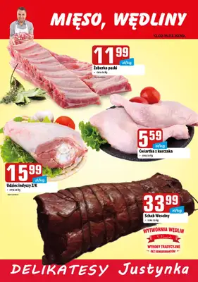 Delikatesy Justynka - gazetka promocyjna Plakaty promocyjne od czwartku 12.02 do niedzieli 15.02